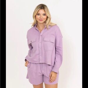 Karlie French Terry Pocket Top Jacket Cropped Light Purple - Small